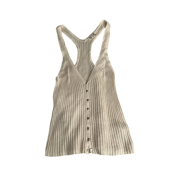 FREE PEOPLE Knit Cream Beige Button Down Tank Top - Picture 4 of 5